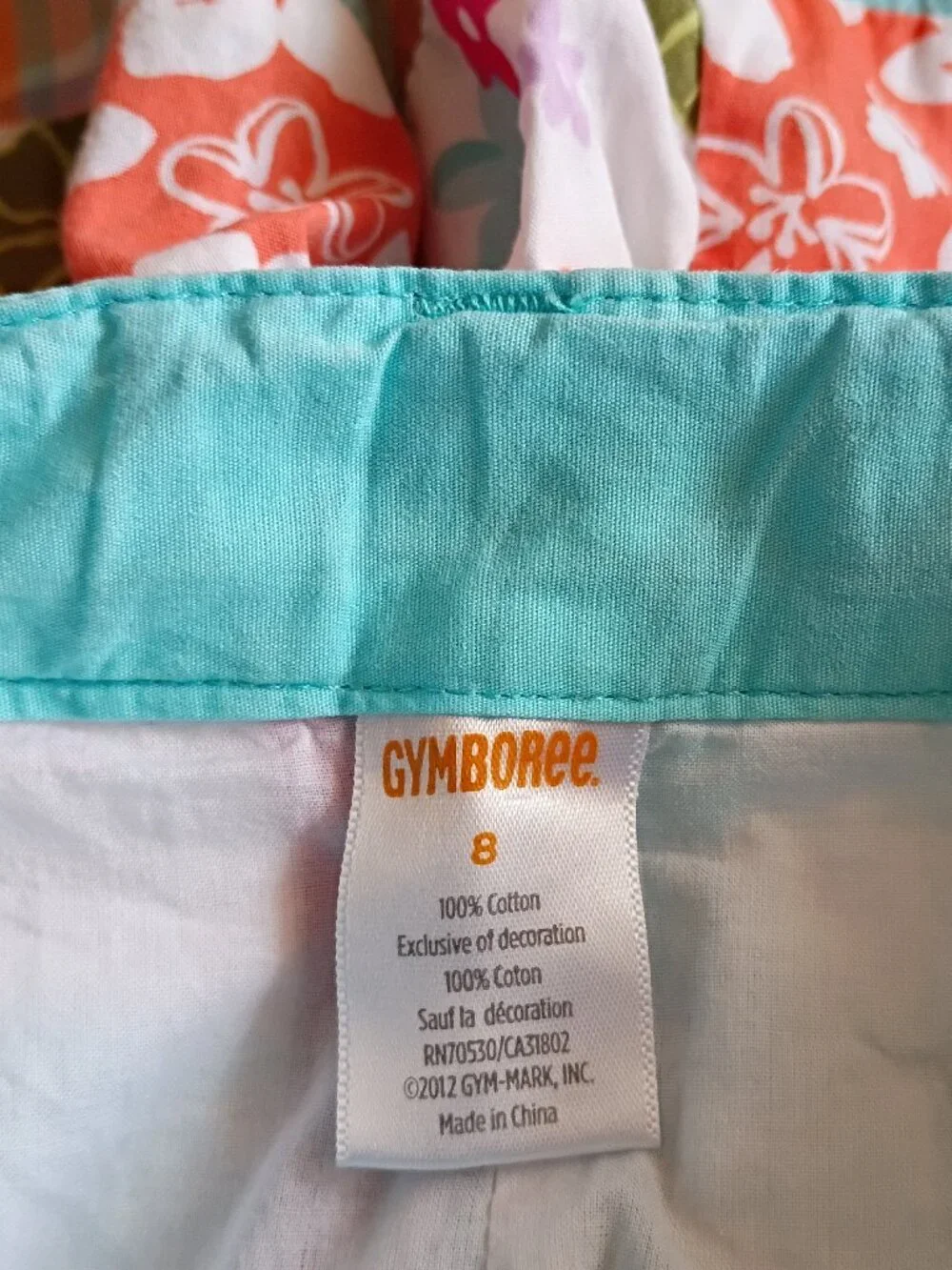 GYMBOREE Girls Surf Adventure Bermuda Shorts Floral Patchwork Aqua Orange Sz 8